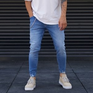 Men's Ripped Jeans Stonewashed Designer Ankle Blue - 3