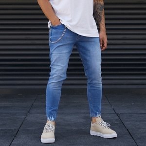 Men's Ripped Jeans Stonewashed Designer Ankle Blue - 1