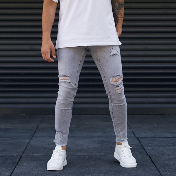 Men's Stonewashed Jeans Pants Grey