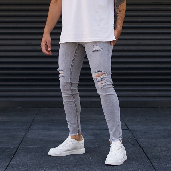 Men's Stonewashed Jeans Pants Grey - 2