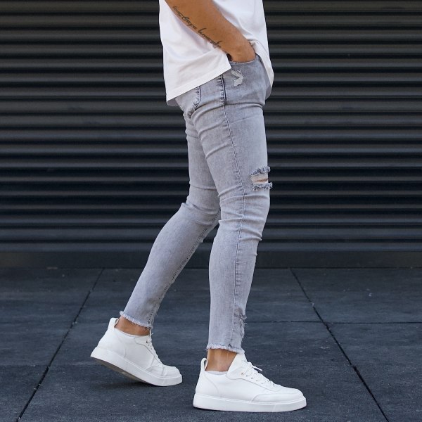 Men's Stonewashed Jeans Pants Grey - 4