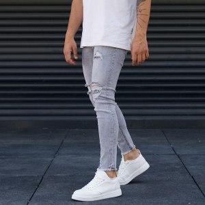 Men's Stonewashed Jeans Pants Grey