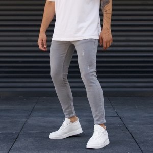Men's Ripped Jeans Designer Pants Grey - 2