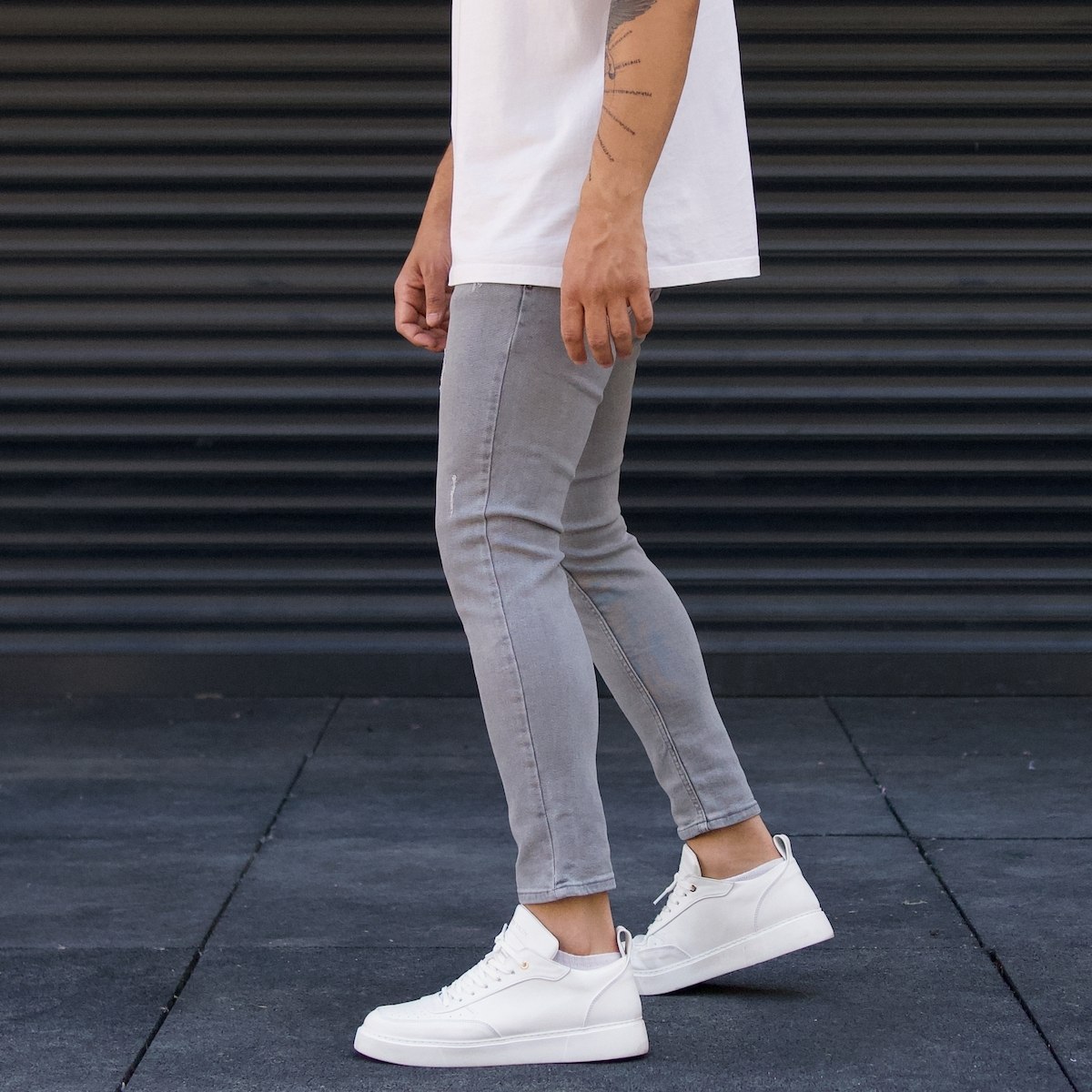 Men's Ripped Jeans Designer Pants Grey | Martin Valen