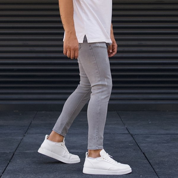 Men's Ripped Jeans Designer Pants Grey