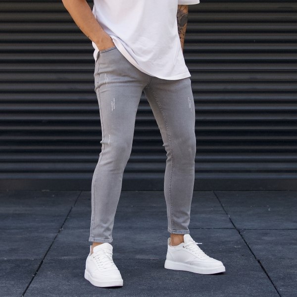 Men's Ripped Jeans Designer Pants Grey - 5