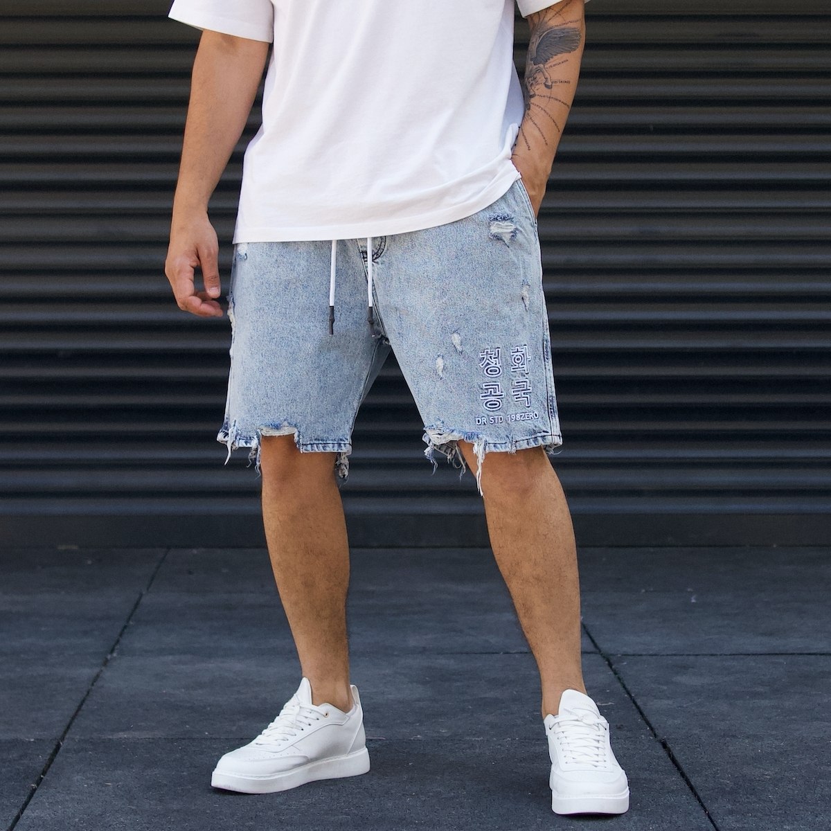 Men's Oversize Ripped Jeans shorts Blue - 1