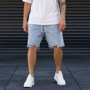 Men's Oversize Ripped Jeans shorts Blue - 3