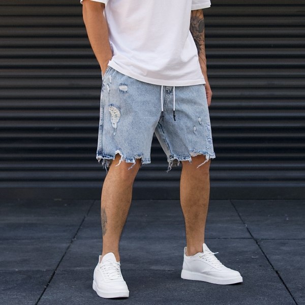 Men's Oversize Ripped Jeans shorts Blue - 4