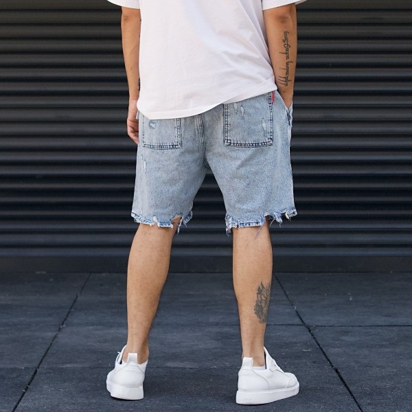 Men's Oversize Ripped Jeans shorts Blue - 7