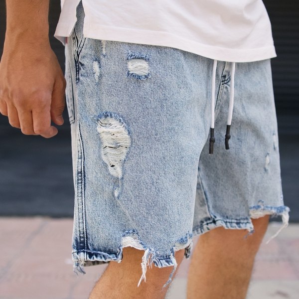 Men's Oversize Ripped Jeans shorts Blue