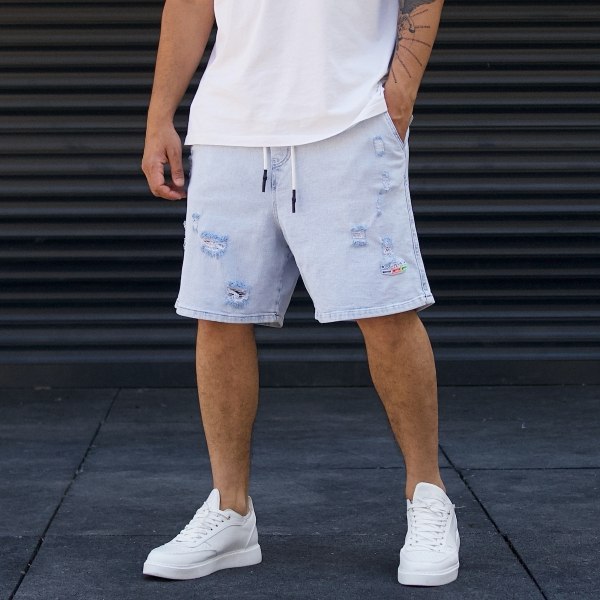 Men's Oversize Jeans Ripped Shorts Ice Blue