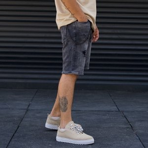 Men's Stonewashed Jeans Ripped Shorts Black - 4