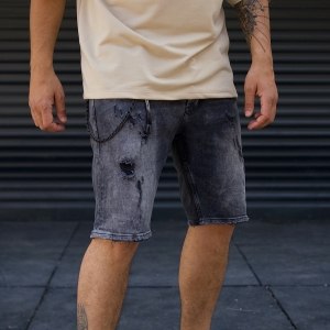 Men's Stonewashed Jeans Ripped Shorts Black - 2