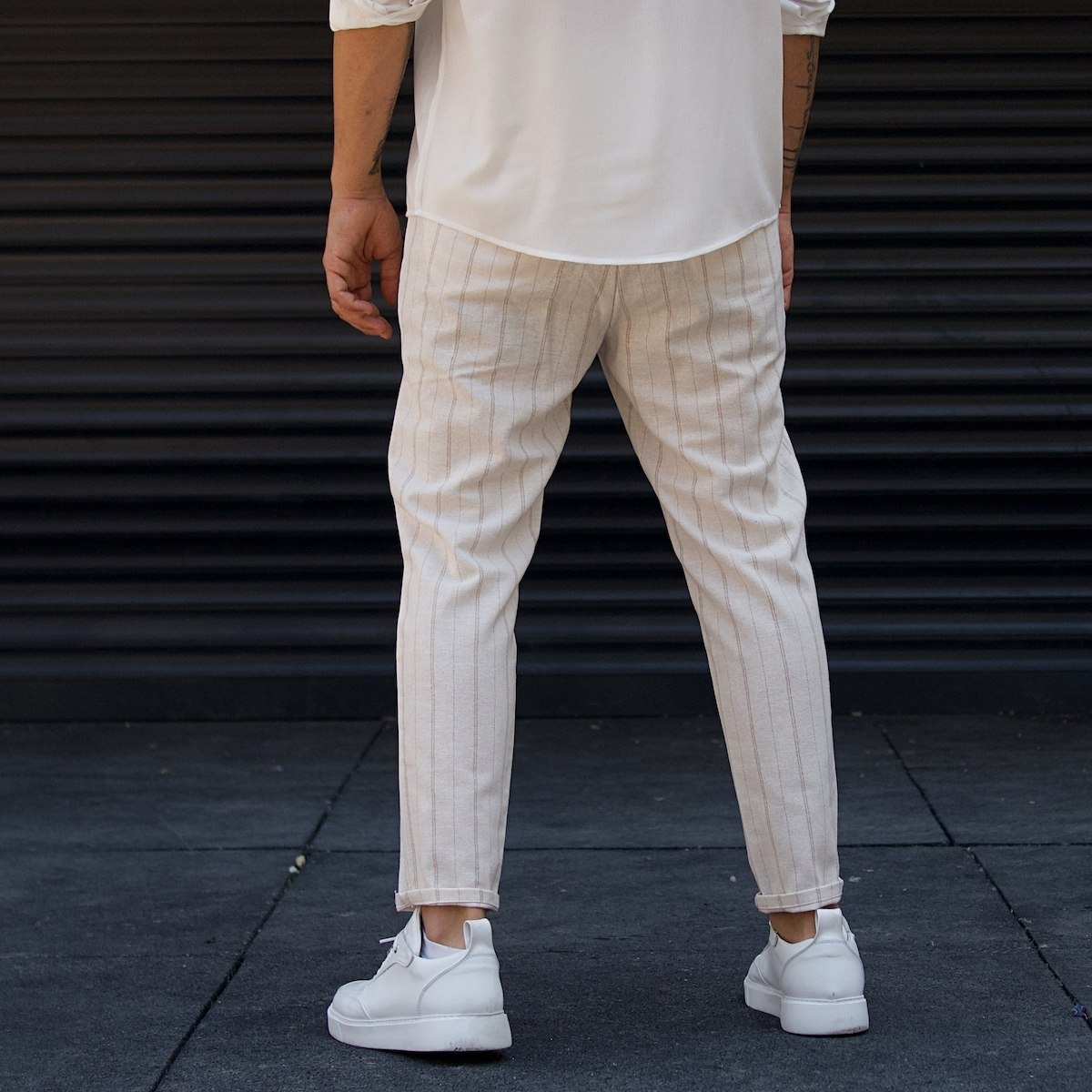 Men's Striped Linen Pants Beige