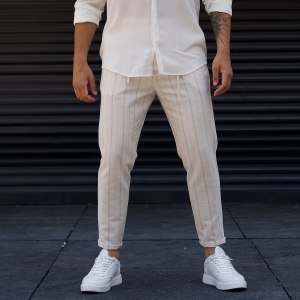 Men's Striped Linen Pants Beige - 2