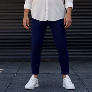 Men's Trousers Chain Designer Canvas Navy Blue