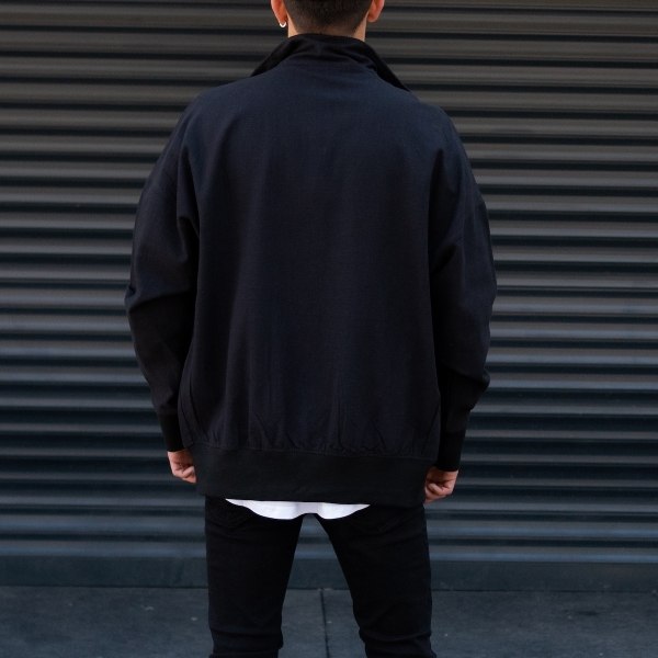 Men's Oversize Linen Jacket Pocket Detail Black