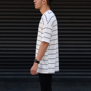Men's Oversize T-shirt Striped Font Detail White - 4