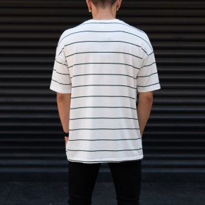 Men's Oversize T-shirt Striped Font Detail White