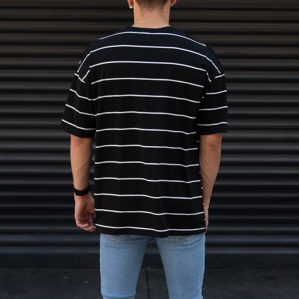 Men's Oversize T-shirt Striped Font Detail Black - 4