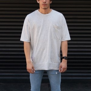 Men's Oversize T-shirt Designer Grey Striped White