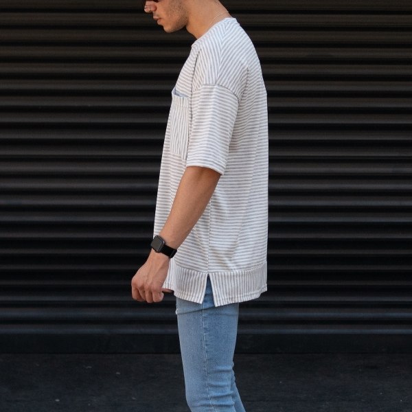 Men's Oversize T-shirt Designer Grey Striped White