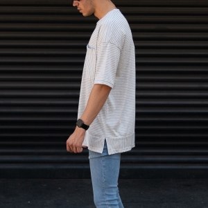 Men's Oversize T-shirt Designer Grey Striped White - 3