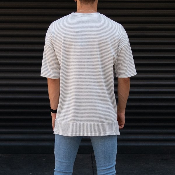 Men's Oversize T-shirt Designer Grey Striped White - 5