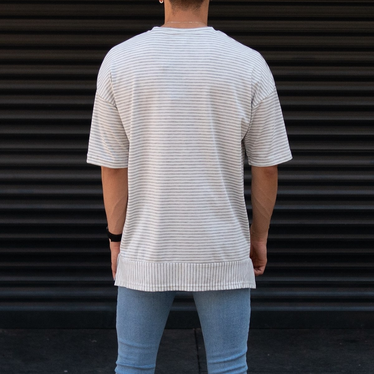 Men's Oversize T-shirt Designer Grey Striped White | Martin Valen