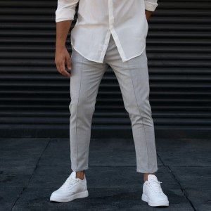 Men's Trousers Pants Light Fabric Striped Grey - 1