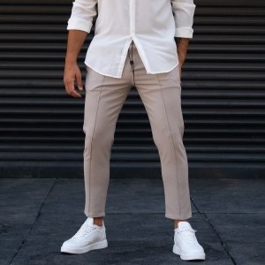 Men's Trousers Pants Light Fabric Striped Beige - 1
