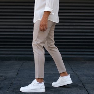 Men's Trousers Pants Light Fabric Striped Beige - 3