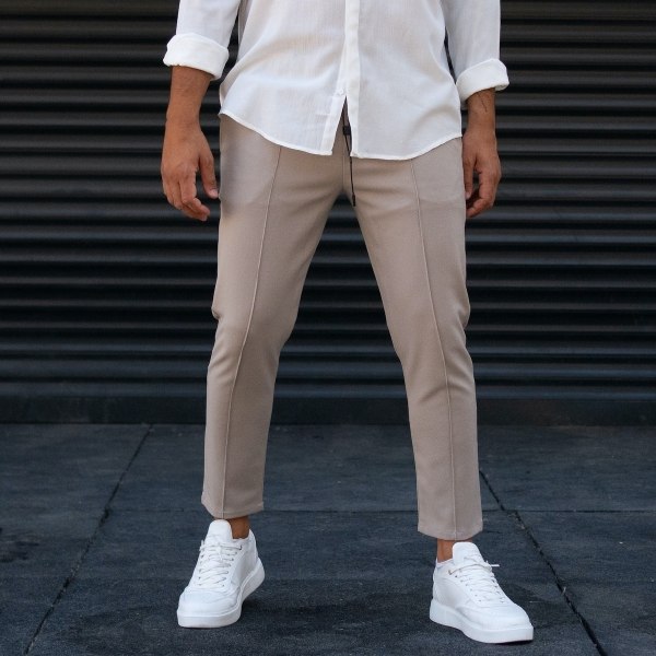 Men's Trousers Pants Light Fabric Striped Beige - 4