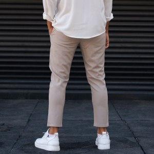 Men's Trousers Pants Light Fabric Striped Beige - 6