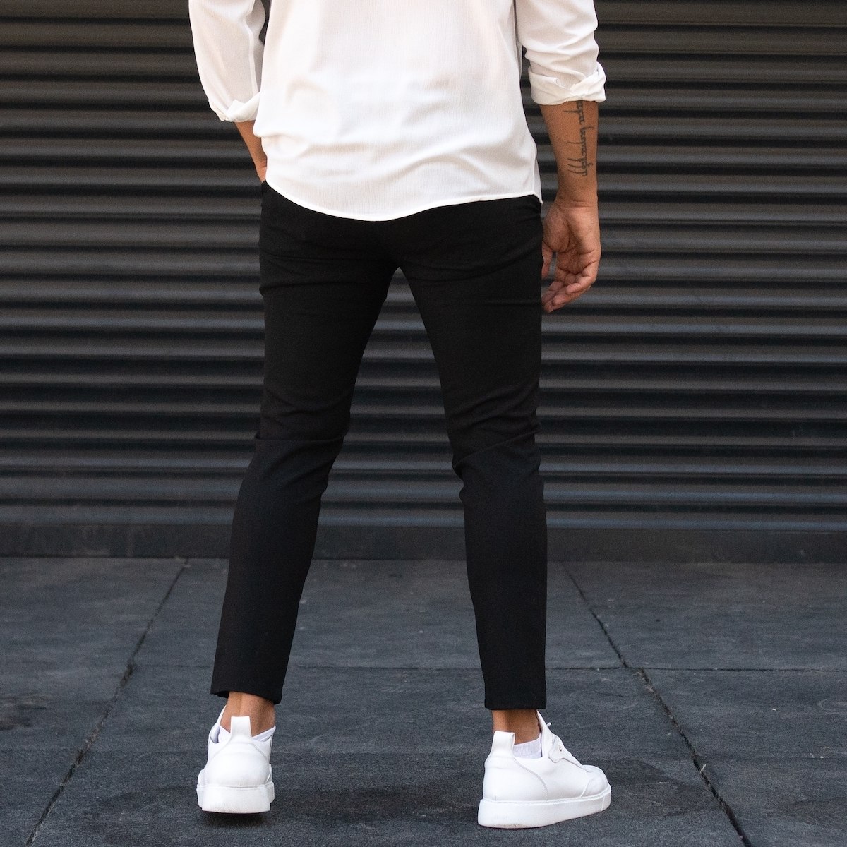 Black Wool Blends flat-front Trousers for men-saigonsouth.com.vn