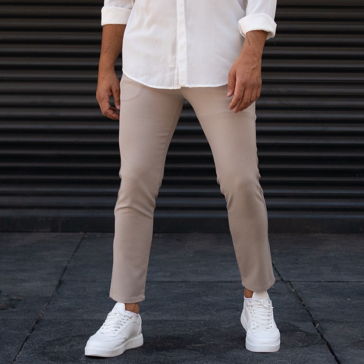 Mens Legs In Leather Fashion White Sneakers In Stylish Beige Pants Trendy  Casual Outfit Details Of Everyday Look Street Fashion Closeup Stock  Photo Picture and Royalty Free Image Image 121911524
