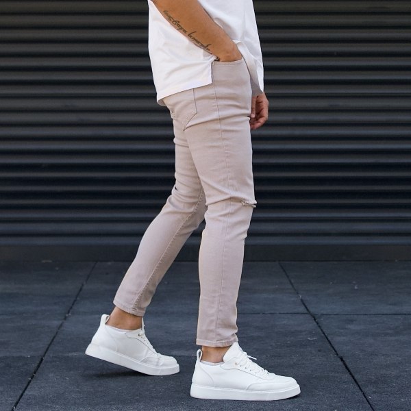 Men's Oversize Ripped Jeans Beige
