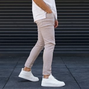 Men's Oversize Ripped Jeans Shorts Beige - 3