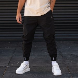 Men's Oversize Parachute Textured Text Detailed Jogger With Embroidered Hem In Black - 3