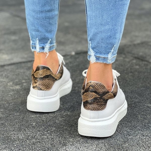 Chunky Sneakers Snake Designer Shoes White