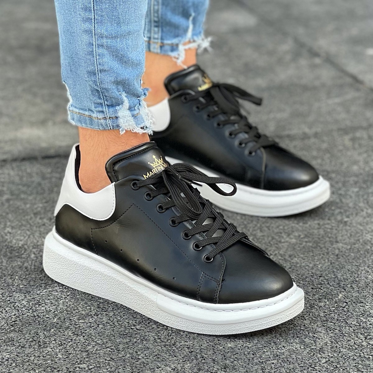 Zapatillas Sneakers Suela Gruesa Negras-Blancas | Martin Valen