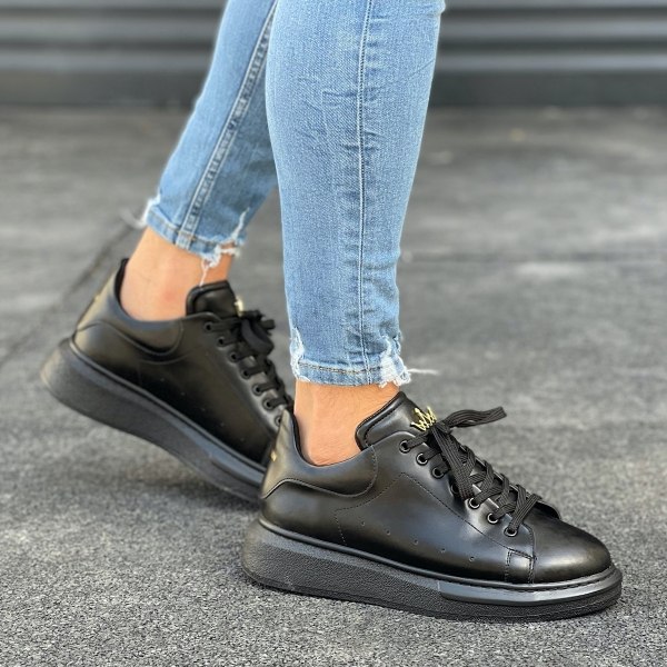 Men’s Crowned High Sole Sneakers Shoes All Black
