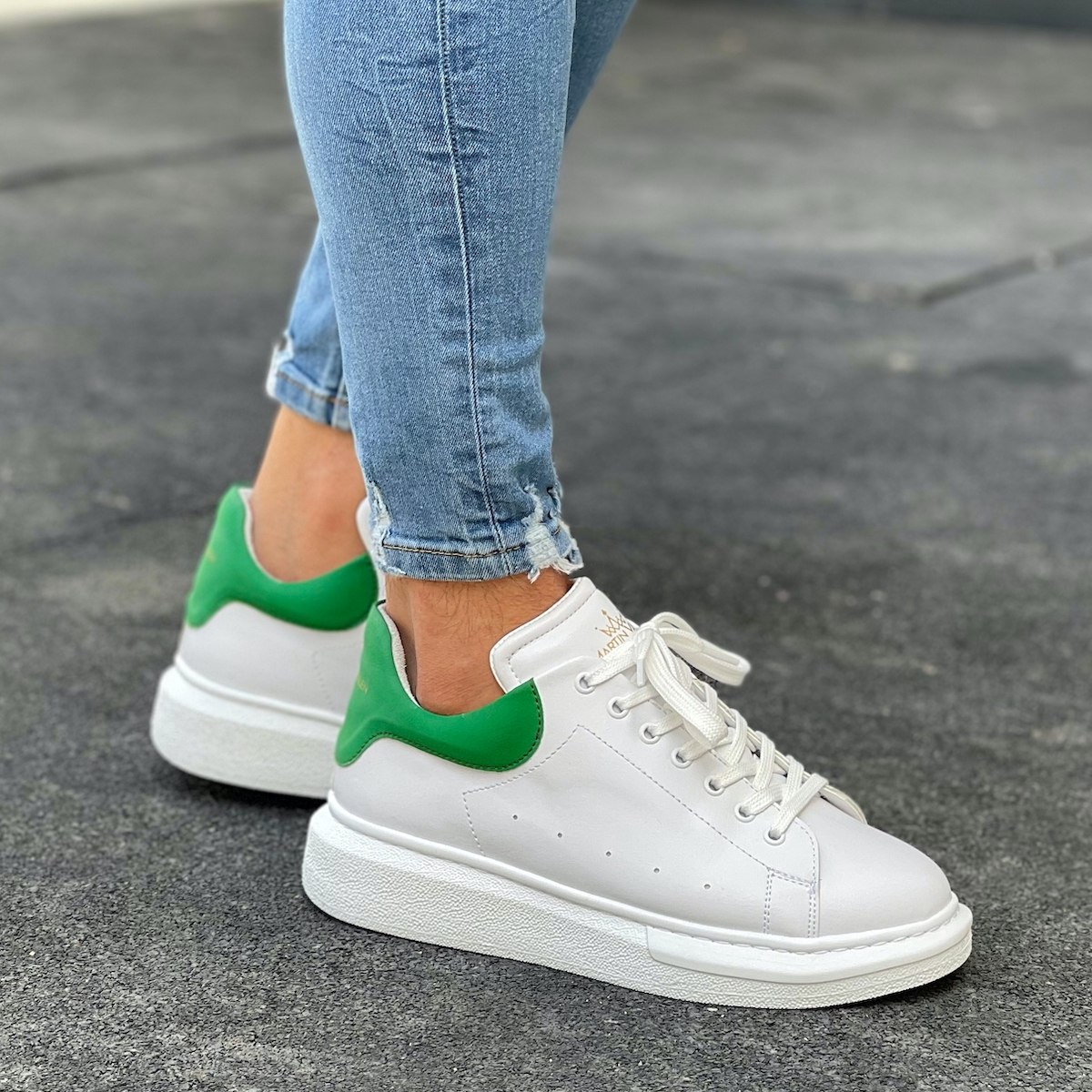 Uomo Suola Alta Sneakers Scarpe Bianco-Verde - 1