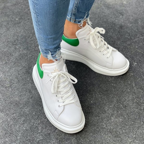 Uomo Suola Alta Sneakers Scarpe Bianco-Verde - 2