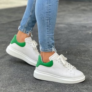 Men’s High Sole Sneakers Shoes White-Green