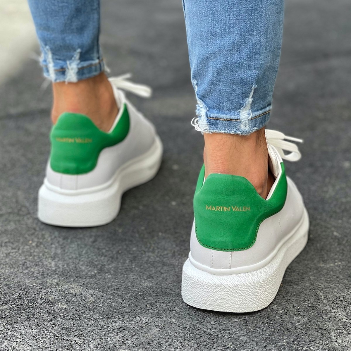 Hommes Semelle Épaisse Sneakers Blanc-Vert