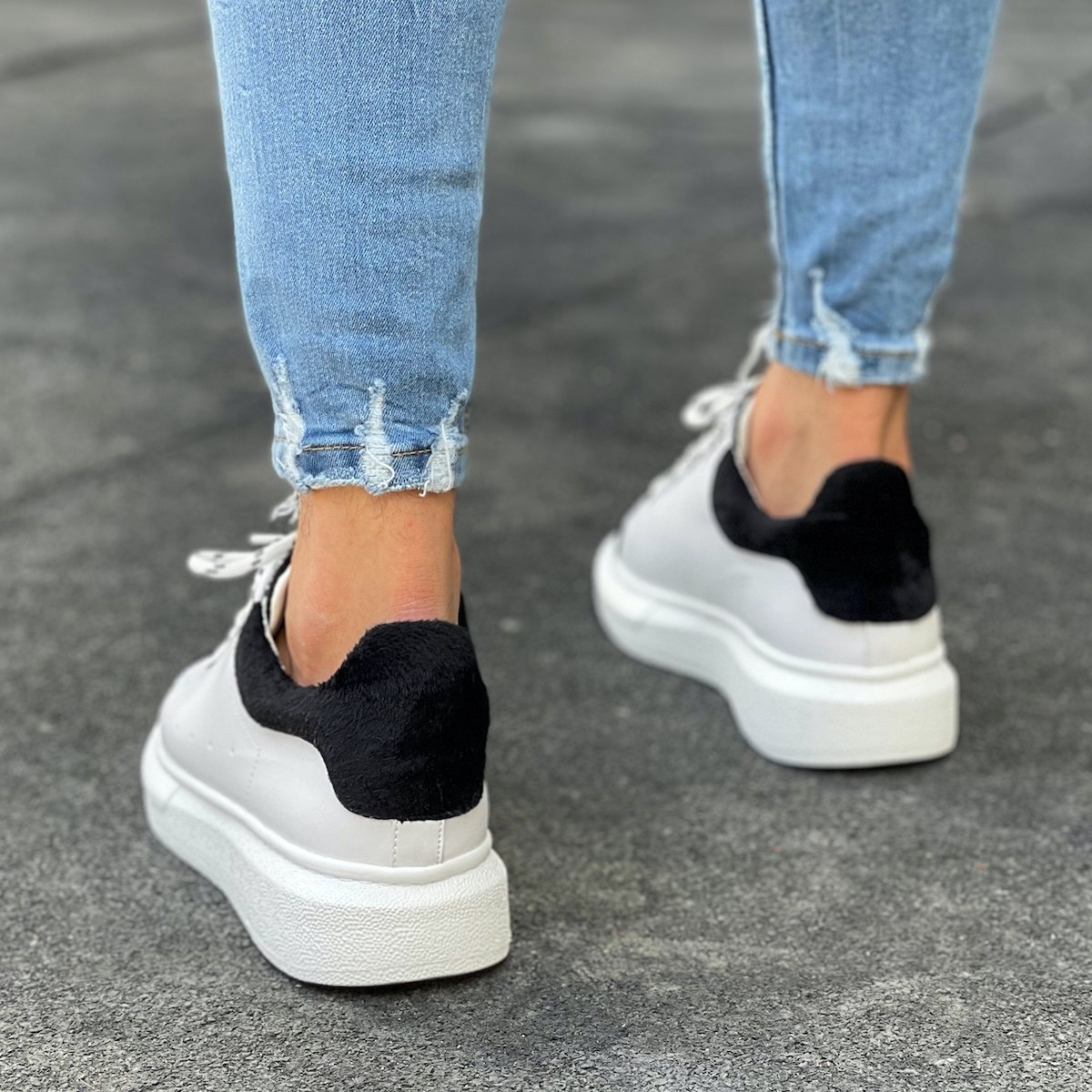 Hype Sole Sneakers in White-Partial Short Black Fur | Martin Valen