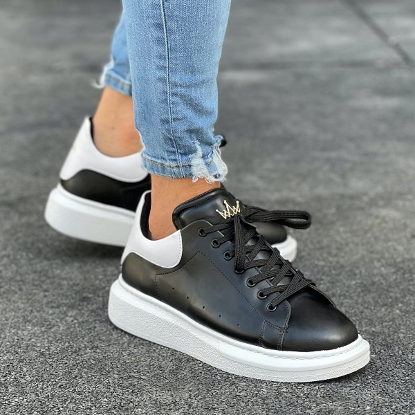Men’s Crowned High Sole Sneakers Shoes Black-White