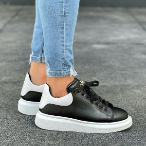 Uomo Coronate Suola Alta Sneakers Scarpe Bianco-Nero - 2